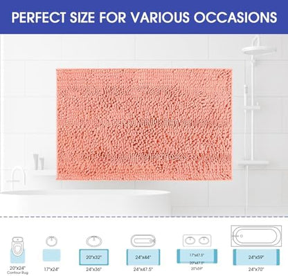 ACCUMTEK Striped Coral Bathroom Rug Mat 44"x24" Ultra Soft, Non Slip Chenille Bath Rugs, Absorbent Plush Shaggy Bath Mats for Bathroom, Bedroom, Kitchen, Shower, Tub