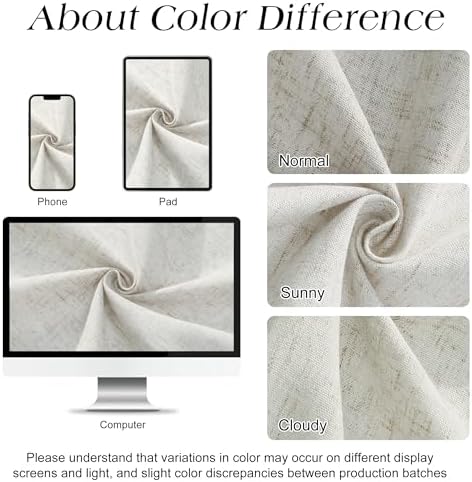 Naturoom Linen Shower Curtain 82 Inch Long for Bathroom Ivory Beige 1 Panel