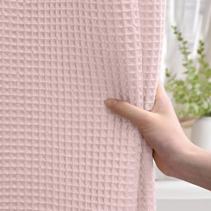 Waffle Weave Shower Curtain Heavyweight Cotton Fabric Blush Pink 72Wx72L