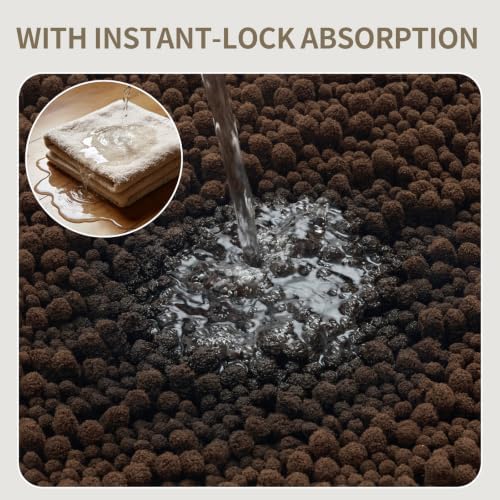 Bathroom Rugs Non Slip Washable 70x24, Extra Thick Soft Chenille Absorbent Bath Mat, High Density Barrier Non Slip Backing, Quick Dry Plush Shaggy Floor Carpet for Tub&Shower, Brown