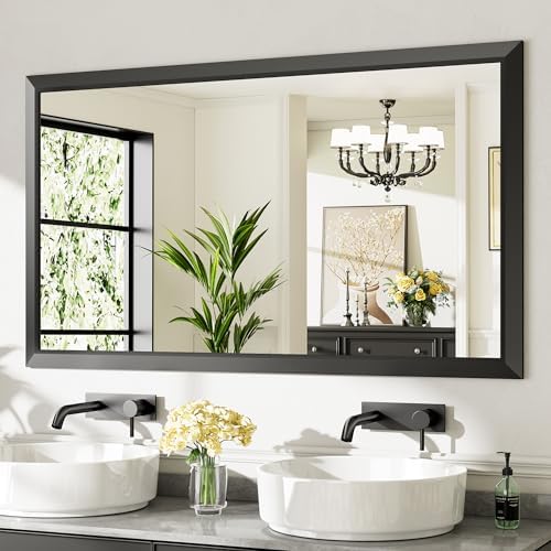 Briivue Black Metal Framed Bathroom Wall Mirror, 55x32 Inch