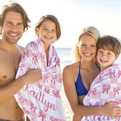 JML Personalized Beach Towel with Name, Custom Beach Towel with Text, Customized Bow Microfiber Pool Towel, Quick Dry & Absorbent Swim Towel for Adult,Anniversary, Birthday, Summer Holiday,Vacation
