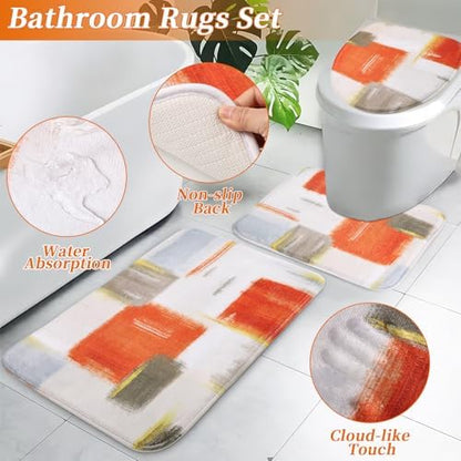 XLHOMO Bathroom Set - Orange Bathroom Accessories Set, Bathroom Sets with Shower Curtain and Rugs, Orange Shower Curtain Set with Bathroom Trash Can, Soap Dispenser, Soap Dish for Home Decor