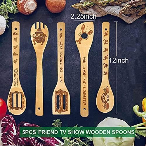 Friends Merchandise - Wooden Cooking Spoons Set 5, Novelty Decor, Unique Girl's Gifts, Housewarming Present