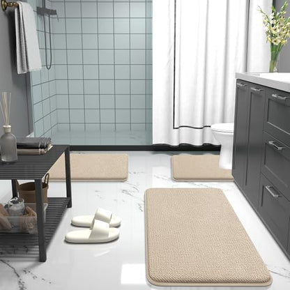 OLANLY Memory Foam Bathroom Toilet Rug U-Shaped 24x20, Absorbent Mat, Beige