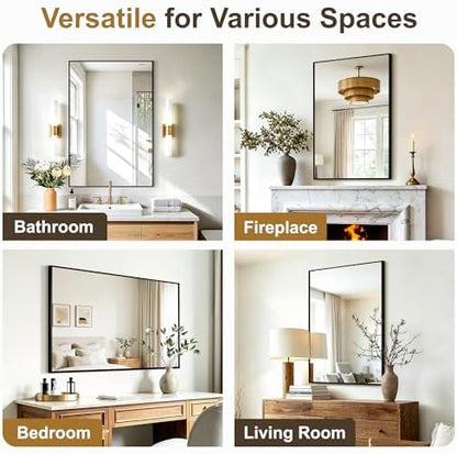 Rectangular Bathroom Mirror, 36"x24" Black Metal Framed Vanity Mirror