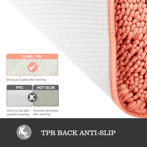 Yeaban Chenille Coral Bathroom Rug 17"x24", Non-Slip Rubber Backing