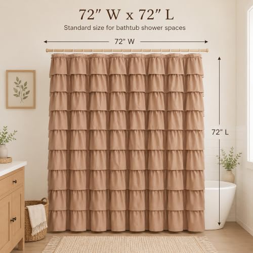 Light Brown Ruffle Shower Curtain for Bathroom, 72x72 Inch,1 Panel
