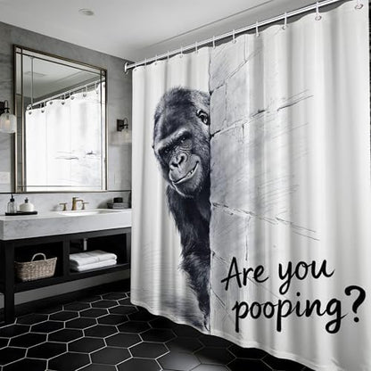 Extra Tall Shower Curtain XL Funny Gorilla Grey, 70 x 78 Inchs