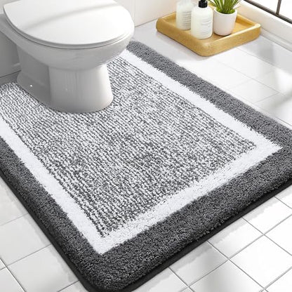 OLANLY Toilet Rugs U-Shaped 24x20, Absorbent Microfiber Bath Mat, Dark Grey