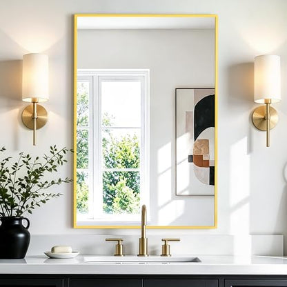 Rectangular Bathroom Mirror, 30"x20" Gold Metal Framed Vanity Mirror