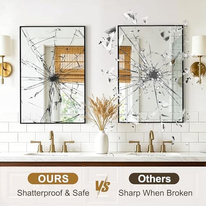 Rectangular Bathroom Mirror, 30"x20" Black Metal Framed Vanity Mirror