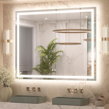 Keonjinn 48x40 Inch LED Bathroom Mirror with Lights, Frontlit & Backlit