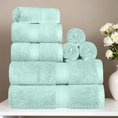 SUPERIOR Egyptian Cotton Ultra Plush & Absorbent, 8 Piece Set, Sea Foam