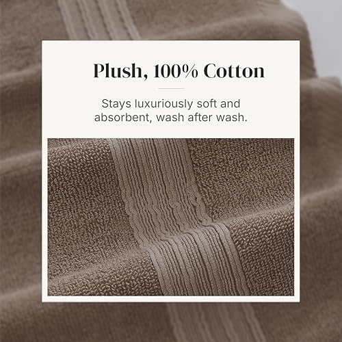 Modern Threads 6 Piece Bath Towel Set – Bathroom Set with 2 Bath Towels, 2 Hand Towels, and 2 Wash Cloths – 100% Cotton, Super Absorbent & Extra Soft – Reversible Floral Trail (Taupe Brown)
