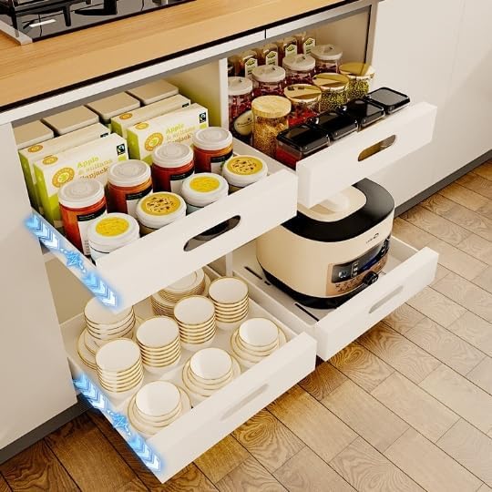 Buachois Pull Out Cabinet Organizer,1 PC Multifunctional 16.9Deep Pull Out Drawers for Cabinets Carbon Steel Slide Out Drawers for Kitchen Bathroom Cabinet Organizer Pantry