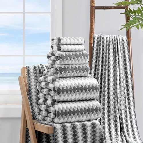 8 Piece Bathroom Towel Set Dark Grey|2 Oversized Large Bath Towels Sheet,2 Hand Towels,4 Washcloths| 600GSM Soft Premium Towel Set for Bathroom Hotel,Highly Absorbent Quick Dry Bath Towel Collections