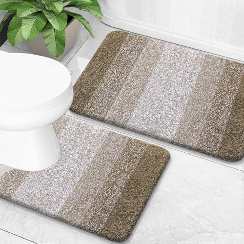 OLANLY Micorfiber Bathroom Rug Set 2 Piece, 30"x20"+U-Shaped 24"x20"