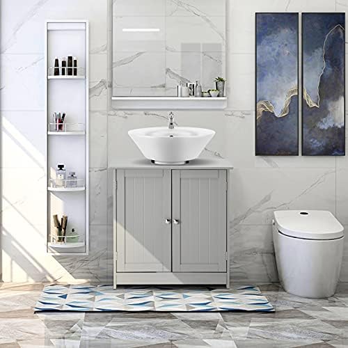 Bonnlo Pedestal Under Sink Storage Bathroom Vanity with 2 Doors Traditional Bathroom Cabinet Space Saver Organizer 23 5/8" x 11 7/16" x 23 5/8" (L x W x H) (Grey)