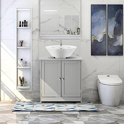 Bonnlo Pedestal Under Sink Storage Bathroom Vanity with 2 Doors Traditional Bathroom Cabinet Space Saver Organizer 23 5/8" x 11 7/16" x 23 5/8" (L x W x H) (Grey)
