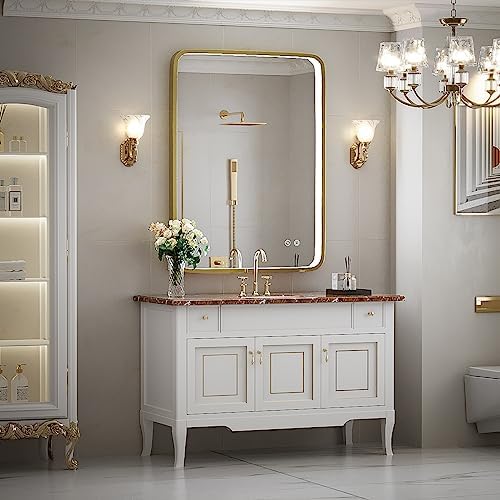 LED Bathroom Mirror with Light,Gold Frame,24x32 Inch