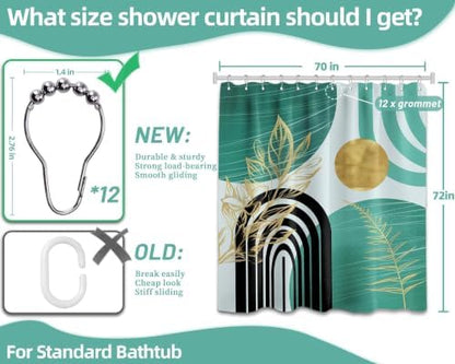 Teal and Gold Shower Curtain, 72x72 in, Mid Century Modern Turquoise
