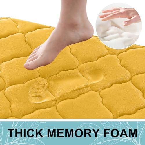 OLANLY Memory Foam Bath Mat Rug 44x24, Ultra Soft Bathroom Rugs, Yellow