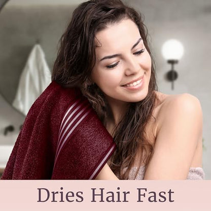 Lavish Home Bathroom Towels Set, Bathroom Essentials, Burgundy, Set of 8