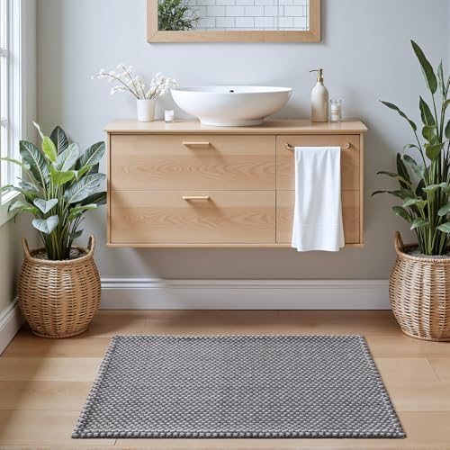 DEXI Chenille Bath Mat 32x20, Soft Absorbent Bathroom Rugs, Grey and White