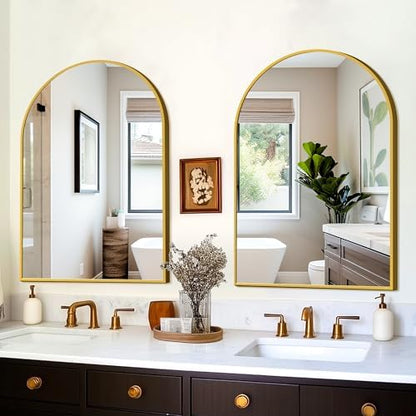 FICTOR 2 Pack 24" x 36" Arched Bathroom Vanity Mirror for Over Sink, Gold
