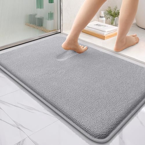 OLANLY Thick Memory Foam Bathroom Rugs 36x24, Soft Absorbent Bath Mat, Grey