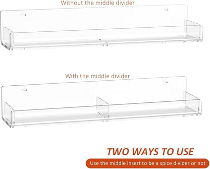 Sezanrpt Acrylic Spice Rack Wall Mount, Hanging Spice Shelf Racks for Seasonings, Kitchen Spice Jars Wall Organizer Storage Holder, 2 Pack