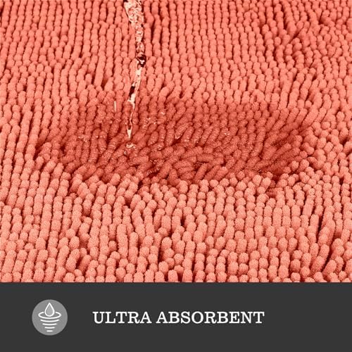 Yeaban Chenille Coral Bathroom Rug 24"x36", Non-Slip Rubber Backing