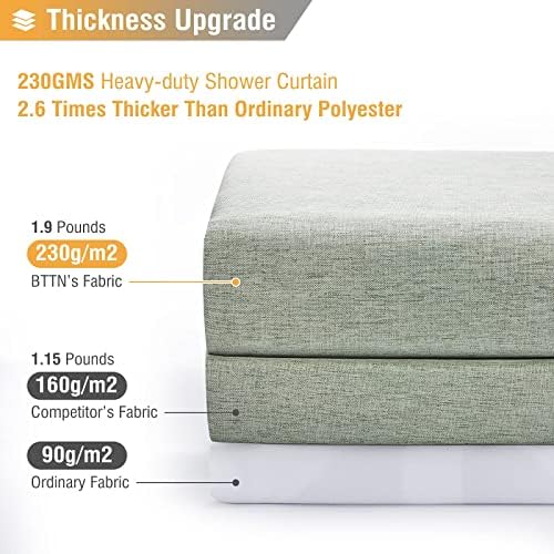 BTTN Sage Green Linen Textured Waterproof Fabric Shower Curtain Set, 72x72