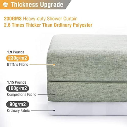 BTTN Sage Green Linen Textured Waterproof Fabric Shower Curtain Set, 72x72