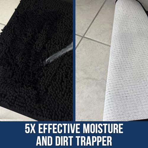 Muddy Mat® | Chenille Bathroom Rugs Quick Dry Microfiber Mats Non Slip Washable, Extra Thick, Soft and Highly Absorbent Bath Mats for Bathroom, Kitchen, and Shower Floor - Black 24"x35"