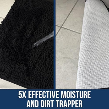 Muddy Mat® | Chenille Bathroom Rugs Quick Dry Microfiber Mats Non Slip Washable, Extra Thick, Soft and Highly Absorbent Bath Mats for Bathroom, Kitchen, and Shower Floor - Black 24"x35"