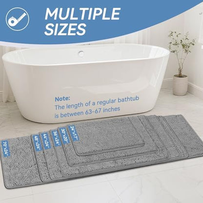 Bcoimo Bath Rug Mat,70x24 Chenille Non Slip Gray Long Bathroom Runner Rugs