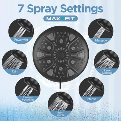 MakeFit Filtered Shower Head with Upgraded Activated Carbon Filter - High Pressure Shower Head with Hard Water Softener - 7 Settings Bathroom Rain Showerhead to Remove Chlorine and Heavy Metals