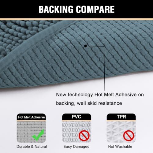 H.VERSAILTEX Bath Rugs for Bathroom Slip-Resistant Shag Chenille Bath Mat Extra Soft and Absorbent Bath Rug for Shower Room Machine-Washable Fast Dry (Stone Blue, 20" x 32"/17" x 24")