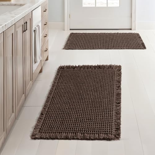 MIULEE Set of 2 Waffle Bathroom Rugs Boho Bath Mat Chocolate 17x24 Inch