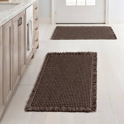MIULEE Set of 2 Waffle Bathroom Rugs Boho Bath Mat Chocolate 17x24 Inch