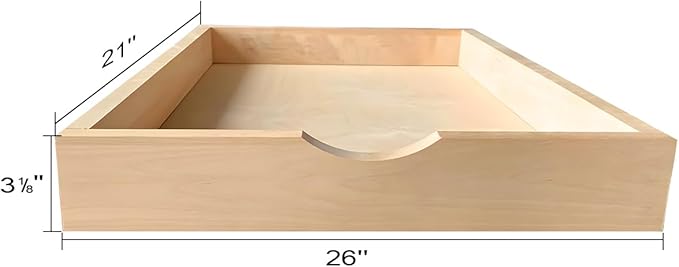 Pull Out Drawer for Cabinets, 30" Wide Cabinet Slide Out Shelve, Pull Out Pantry Shelves, Kitchen Cabinet Drawer Box, Unassemble, Solid Wood Dovetail Joint (Wood Color, 26"W x 3 1/8"H x 21"D)