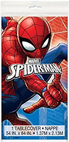 Unique Spiderman Birthday Party Supplies Bundle Includes 2 Rectangular Plastic Table Covers and 1 Dinosaur Sticker Sheet