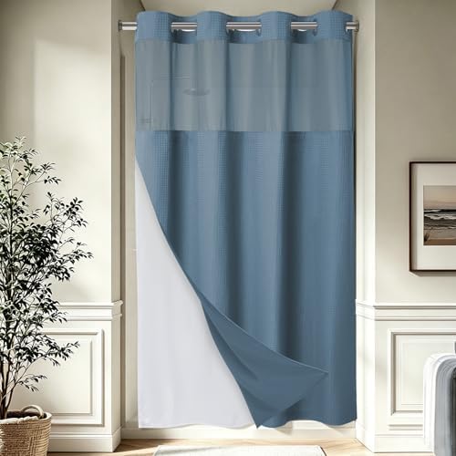 EUTXL Heavyweight No Hook Shower Curtain with Liner, Moonlight Blue, 54x80