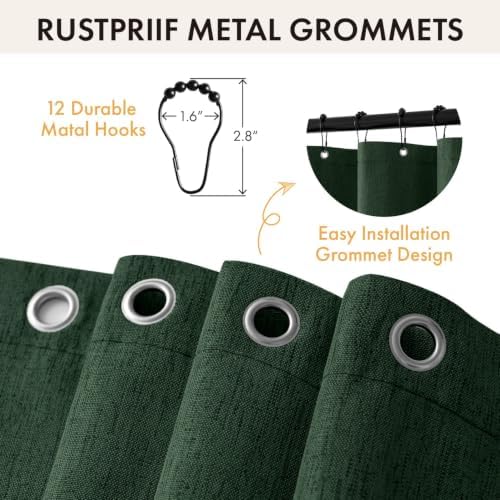 ANRODUO Dark Green Scalloped Linen Textured Shower Curtain, W72 x L72