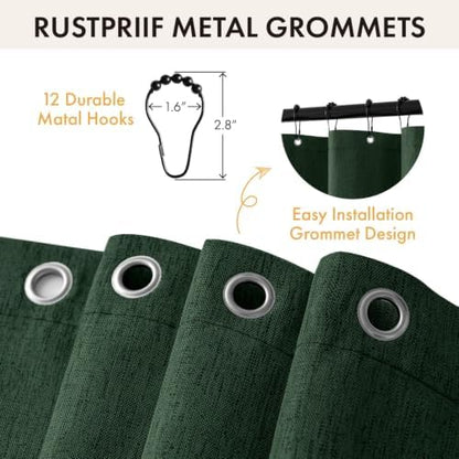 ANRODUO Dark Green Scalloped Linen Textured Shower Curtain, W72 x L72