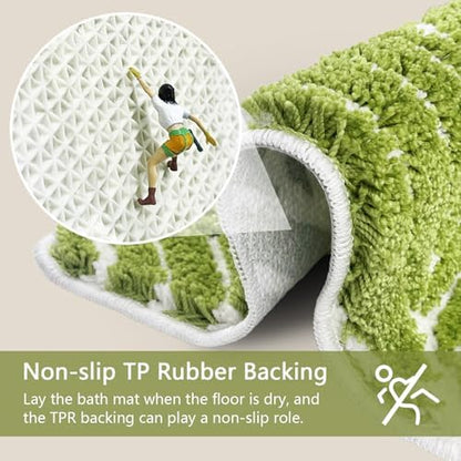 Bathroom Runner Rug- Soft Large Bath Mats, Green Rug for Bedroom, Bedside, Bathroom Runners Non Slip, Long Bathroom Mat Runner, Home Decor Leaves 24" x 60"