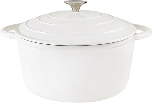 3 Quart Cast Iron Dutch Oven with Lid, Dual Handles Enameled Soup Pot, Heavy Duty and Oven Safe for Bread Baking, Braising, Cooking and Family Gifts, White