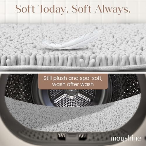 MAYSHINE Plush Shaggy Chenille Bath Mat | Extra Soft, Super Absorbent, Non-Slip Bathroom Rug | Fluffy Microfiber, Area Rug Sets for Bathroom Floor, Kitchen, Living Room | 59"x31" | White